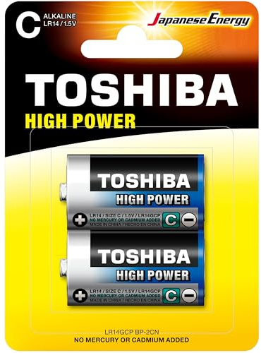 Toshiba Set di 2 batterie C, batterie alcaline LR14, 1,5 V, ultra lunga durata, 10 anni di conservazione, ideali per giocattoli, radio, lampade, dispositivi elettronici, 40700116