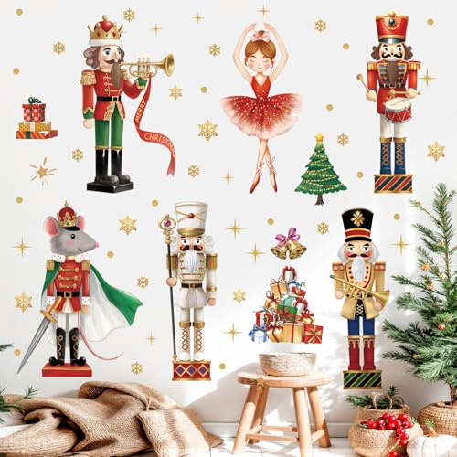 SHUCHING Pegatinas de Pared Navidad Cascanueces, Vinilos Adhesivos Navidad Ratón y Soldado, Decorativos Pared para Infantiles Salon Dormitorio Puerta Ventanas Fiesta