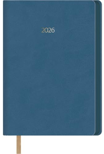 Dohe - Agenda 2026 - Día Página, Tamaño A5 (14x20 cm), Tapa Flexible de Polipiel, Cantos Pintados, 12 Meses Enero a Diciembre, Planificador Anual en Español con Marcapáginas - Hanoi Azul