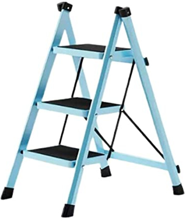 Scala telescopica pieghevole per giardinaggio domestico a 3 gradini multifunzione scala familiare con pedali larghi compatta e robusta colore blu