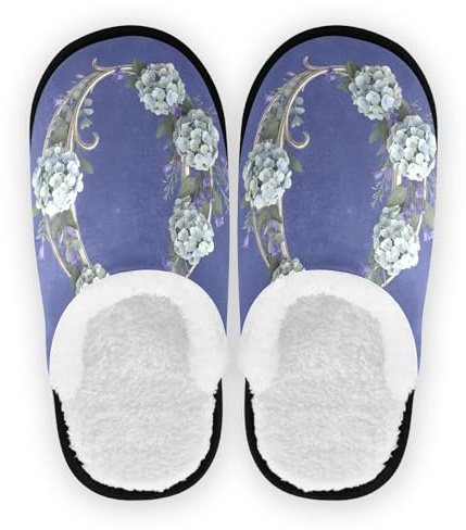 GuoChe Chaussures d'intérieur et d'extérieur légères en polaire corail avec semelle antidérapante pour femme - Taille M, Lettre O florale (hortensia), Medium