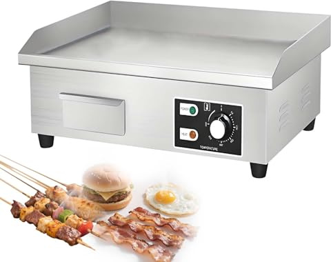 Piastra Elettrica Da 14/22 - Griglia Superiore Piatta In Acciaio Inox Commerciale Da 3000 W, 122 °F-572 °F, Griglia Teppanyaki Antiaderente Per Pancake, Pollo, Barbecue - 220 V(1700W)