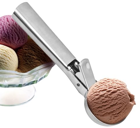 Ice Cream Scoop - 74g Heavy Duty Stainless Steel Spoon, Ergonomic Baking Tool, Non Slip Kitchen Utensil, Durable Metal Scooper | Large Capacity Portioner for Cookie Dough Protein Balls Meatballs