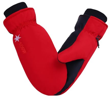 Glossiness Women’s Waterproof Thermal Ski Gloves, One Size Fits Most, Fleece Lined Windproof Touchscreen Anti-Slip Mittens for Winter Outdoor Sports, Cycling, Snowboarding, Motorcycle, Hiking(Red)