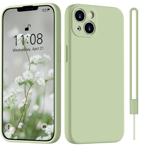 HGH für iPhone 13 Hülle Silikon mit Lanyard, Matcha-Grün | Handyhülle für iPhone 13 Dünn Rundumschutz mit Microfiber-Innenfutter Kratzfest Schutzhülle
