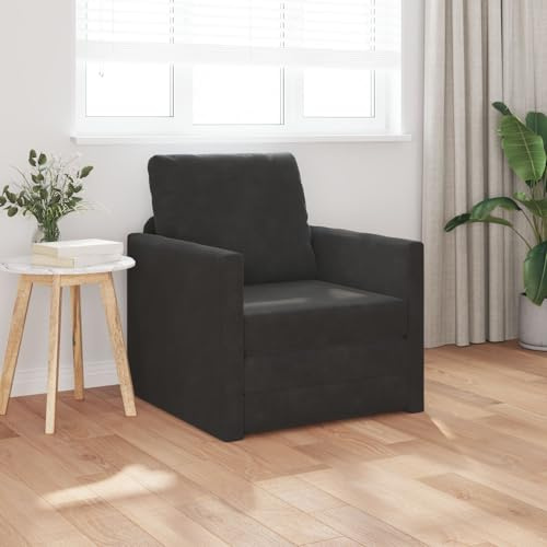 SKTQYQO 2-in-1 Schlafsessel, Schwarz, 74 x 77 x 81 cm, aus Samt, modern, für Wohnzimmer und Leseecke, mit Holzstruktur und bequemer Sitzfläche, kompaktes Design