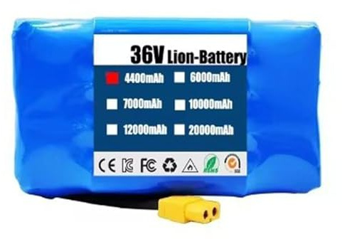 36V 4.4Ah 10S2P Batería recargable de iones de litio Carcasa de PVC impermeable BMS integrado Compatible con patinetes eléctricos y bicicletas eléctricas de equilibri 36V 4.4Ah,T