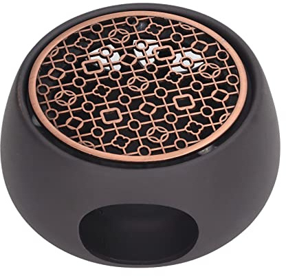Aumotop Teekannenwärmer, Keramik-Kerzenwärmer, Lichtwärmer mit Violettem Pad für Tee oder Kaffee, Schwarz (C-Pad)