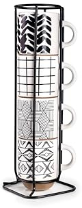 IBILI - Set de 4 mugs Marken et support métallique, 4 tasses en grès de 130 ml
