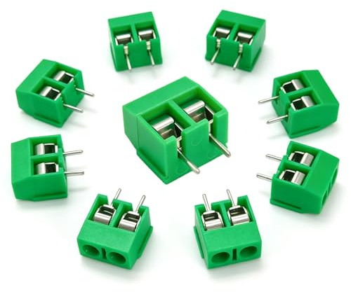 QitinDasen Morsettiera a vite per PCB a 2 pin, passo 5,08 mm, morsettiera a vite, 10 A/300 V, colore verde, 100 pezzi