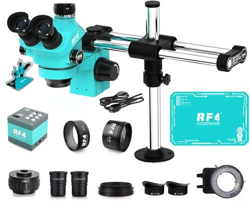 Microscopio estereoscópico trinocular de Doble Boom Zoom simultáneo con Enfoque Fijo, cámara 1080P 4K HDMI USB para reparación de PCB y teléfonos (RF-FO22C 2KC2 Pro)
