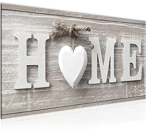 Runa Art Wandbild Home Herz 1 Teilig 100 x 40 cm Modern Bild auf Vlies Leinwand Landhausstil Wohnzimmer Beige Braun 504412a