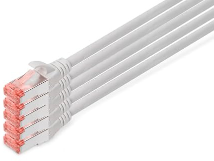 DIGITUS LAN Kabel Cat 6 – 15 m – 5 Stück – S/FTP Geschirmt – Grau | 1 Gbit/s – PoE++ – AWG 27/7 – LSZH – RJ45 Netzwerkkabel Patchkabel – Kompatibel zu Cat 6A und Cat 7