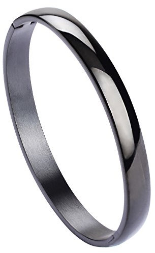 MILAKOO Edelstahl Armreif Damen Schwarz Oval Armband 8mm Frauen Stainless Steel Bracelet Woman