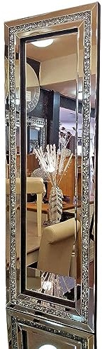DEENZ Rectangle Gatsby Crushed Diamond Crystal Glass Silver Frame Bevelled Wall Mirror 120x40cm Can be Hang Both Way