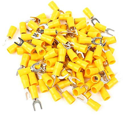 25 x capocorda per cavi forcella in giallo 4,0-6,0mm2 foro Ø M5 isolato in PVC morsetto di collegamento capocorda cavo connettore in rame stagnato.