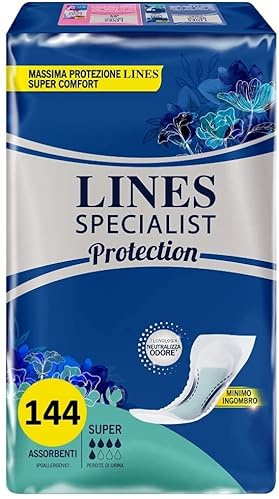 Lines Specialist Protection Super, Assorbenti per Incontinenza Donna, Tecnologia Zero Odore e Protezione Multistrato, Minimo Ingombro, Scorta Mensile, 4 Confezioni da 15 Unità
