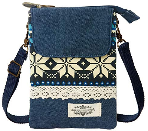 LassZone Small Crossbody Bag for Women Canvas Mobile Phone Bag Ladies National Pattern Handbags Girls Mini Shoulder Bags Wallet Purse Coin Pouch