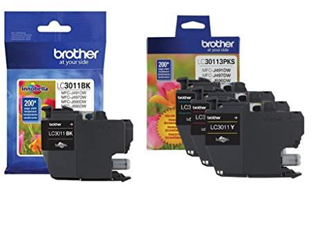 Brother Genuine LC3011BK, LC30113PKS Standard Yield Black/Cyan/Magenta/Yellow Ink Cartridge Set, LC3011