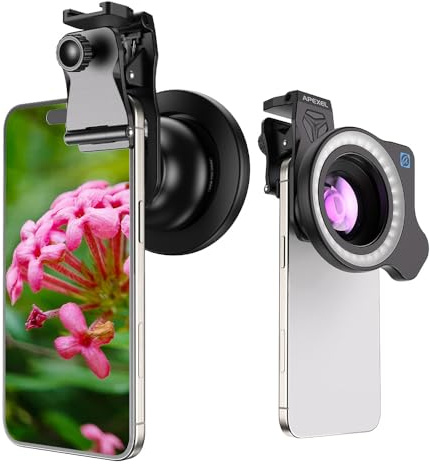 APEXEL Makro Objektiv für iPhone 17, 3-in-1-handy objektiv mit LED-Fülllicht für iPhone, Samsung, Huawei