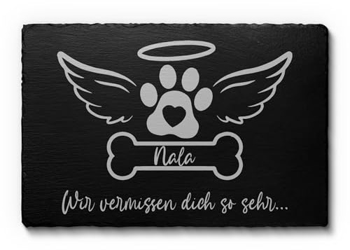 CHRISCK design Tier Grabstein aus Schiefer mit Gravur - 22x14 cm o. 30x20 cm Gedenkstein Hund - ideal als Tiergrabstein Grabplatte für Tiergrab - Grabschmuck wetterfest