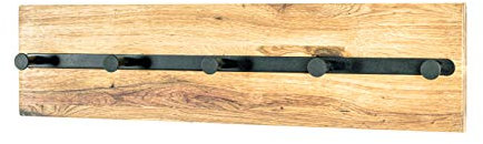 HAKU Möbel Wandgarderobe Eiche geölt, schwarz, Massivholz, Metall - Maße: B 60 cm x H 15 cm x T 6 cm, Style: Modern