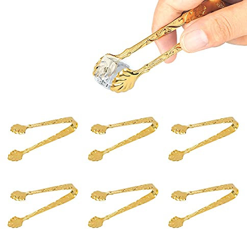 GEEHOLD Mini-Servierzange, Vintage-Rosen-Relief, Edelstahl, Eiswürfel-Clips, Zuckerzange, Silber und Gold, kleine Lebensmittel-Clips für Tee und Kaffee, Vorspeisen, Desserts, Küche, Barware, 6 Stück