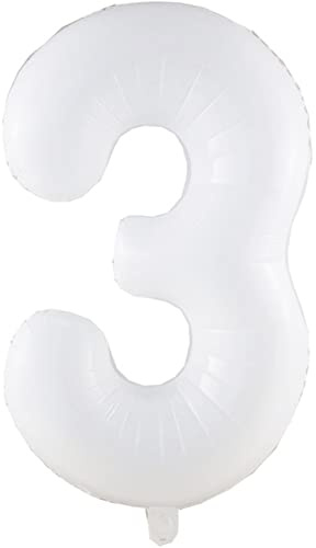 DIWULI Ballong 3:e födelsedag XXL Vit Folieballong 3 Nummer 3 Ballong 3 år Födelsedagsdekoration 3:e födelsedag Helium Festdekoration Pojke Flicka Nummer Ballongdekoration Nummer Ballong Stor
