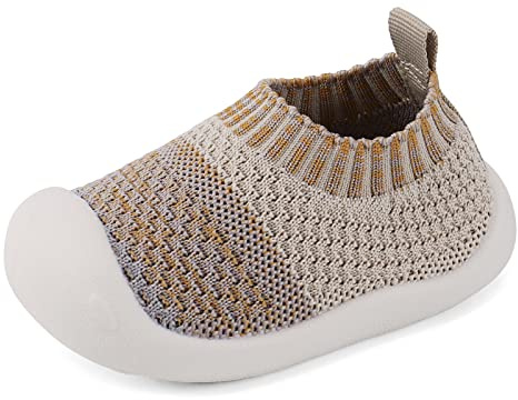 MK MATT KEELY Baby första promenadskor för breda fötter pojkar flickor mjukt nät andningsbara sneakers för småbarn spädbarn spädbarn, grå gul, 3.5 UK Child