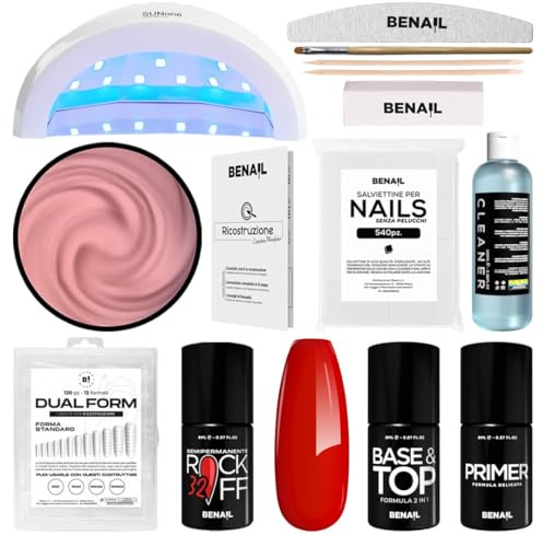 Kit ricostruzione unghie gel completo contenente Gel Costruttore per Unghie monofasico, Kit Ricostruzione Unghie Gel Ricostruzione Unghie autolivellante e resistente con nail form fino a 5 settimane