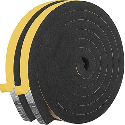 KAPOOSY Weather Stripping Door Seal, 1/2 Inch W X 1/2 Inch T Adhesive Foam Tape, Window Door Draught Excluder Air Conditioner Gasket Foam Tape, Total Length 13 Feet (6.5ft x 2 Rolls)