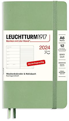 LEUCHTTURM1917 367799 Wochenkalender & Notizbuch Pocket (A6) 2024, Softcover, Salbei, Deutsch, 12 Monate