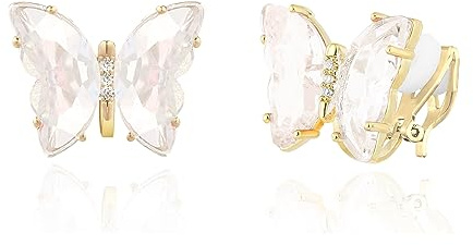QUKE Schmetterling Form Kristall Ohrclips Ohrstecker Ohrringe Gold Nicht Durchbohrt Ohrstecker für Frauen Mädchen