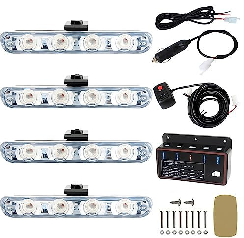 Zonto 1 Set 4 * 4 LED Car Grille Strobe Light Ambulanza Luci di Emergenza 12V Luci Lampeggianti della Polizia con Interruttore,Blu