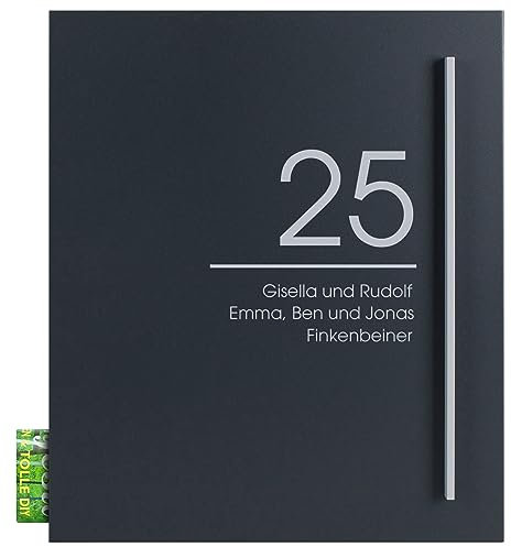 Design-Briefkasten anthrazit-grau (RAL 7016) MOCAVI Box 110 NF73a inkl. Name und Hausnummer Postkasten mit Zeitungsfach groß Wand-Briefkasten mit Zeitungsrolle moderner Briefkasten rostfrei DIN A4