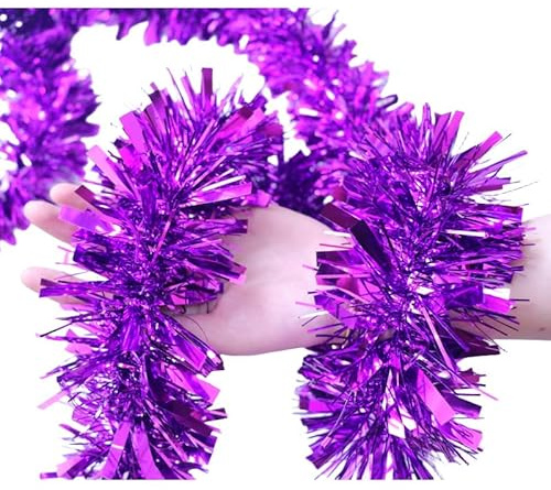 SYSUII 10 Stück 2m * 9cm Weihnachtsbaum Girlande, Lametta Weihnachtsbaum Girlande Metallisch Lametta Weihnachtsbaumschmuck Girlande glänzend für Weihnachten, Hochzeiten, Geburtstage Dekoration -Lila