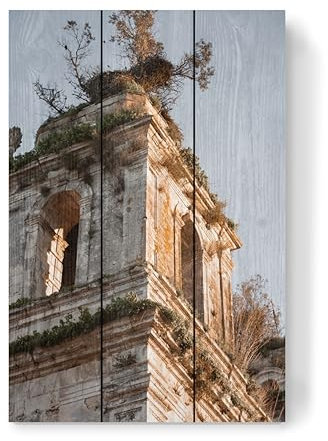 artboxONE Holzbild 45x30 cm Natur Vintage Kloster-Kirche von Künstler Carina