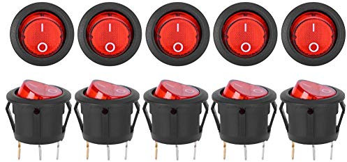 10 Pièces Interrupteur à Bascule AC 6A/250V 10A/125V, Interrupteur ON OFF 3 Broches Interrupteur à Bascule Rond pour Bateau Lumière Rouge utilisé pour les Commutateurs
