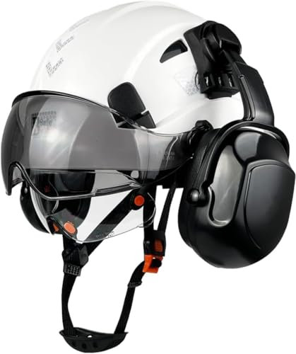 HaoYiShang Casco di sicurezza industriale con visiera, protezione dell'udito, casco protettivo con visiera, ventilato, approvato OSHA, costruzione hardhats, protezione testa di lavoro, casco
