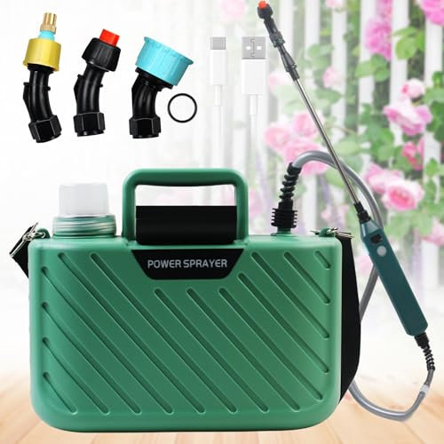 MaxAwe Weed Sprayer Battery Operated, Electric Rechargeable Sprayer 2 Gallon/8L with 5 Mist Nozzles, Retractable Wand, Water Sprayers with Adjustable Shoulder Strap for Yard, Lawn and Garden (Green)