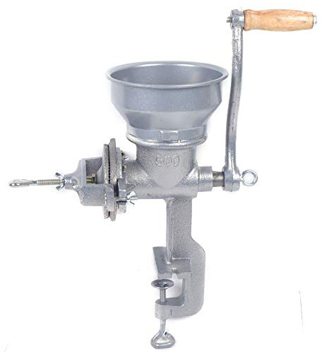 Getreidemühle Manuelle, Handgetreidemühle aus Gusseisen zum Mahlen von Kaffee, Mais, Hafer, Saatgut, Dicke Einstellbar, Kornmühle mit Niedrigem Trichter und Tischklemme