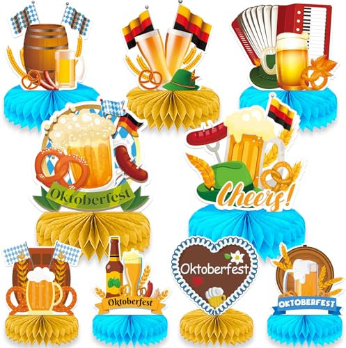 Qpout 9 Stücke Oktoberfest Deko Mittelstücke, Oktoberfest Mittelstücke für Tisch, Oktoberfest Tischdeko Bayrische Deko, Bier Party Tischdeko