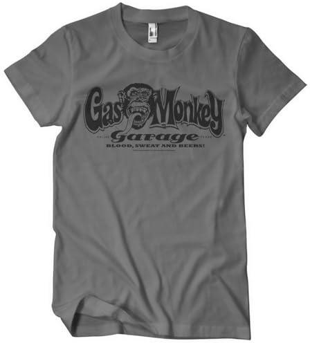 Gas Monkey Garage Officiellt licensierad Gas Monkey Garage Gas Monkey Garage Logo T-shati ya mens (Mörkgrå), X-Large