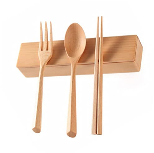 Amosfun Holzbesteck Im Japanischen Stil Tragbare Essstäbchen Löffel Set Aus Holzkiste Für Camping