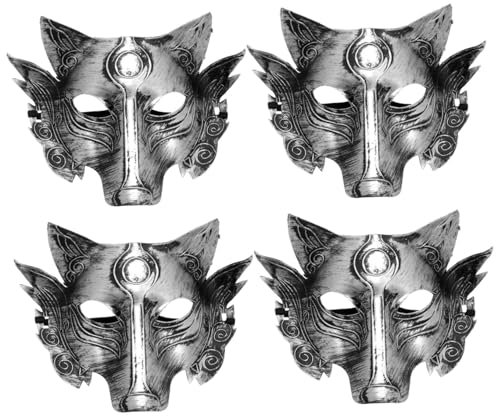 Alasum Lot de 8 masques de renard pour Halloween, fête d'Halloween, tête de loup, masque de mascarade pour Halloween, masque de loup complet, demi-mascarade, cosplay, animal de loup, costumade argenté