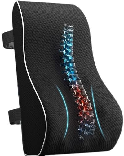 BRAVECOW Ergonomisches Lendenwirbelstütze,Rückenkissen aus Memory Foam, Schultergurte verstellbar, 3D-Netz-Rückenstützkissen, Lendenkissen für Bürostuhl, Auto,Gaming-Stuhl,Liege
