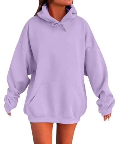 HUIFUAO Huvtröjor för kvinnor överdimensionerad tröja för kvinnor plus size huvtröjor pullover svart långärmad toppar med ficka, Purpur, XS