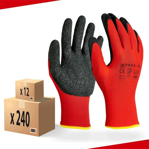 PRESTIGION Arbeitshandschuhe Herren Größe 11-XXL (240 Paare) | Latex Handschuhe Arbeit , Abriebfest , Ideal für die Baustelle und Heimwerker oder den Garten