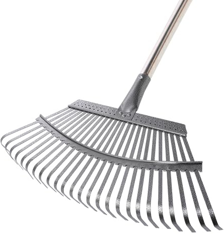 Yocada 19.3 Garden Leaf Rake Wide Heavy Duty Adjustable Long Handle Garden Rake for Yard Garden Lawn Leaves (25 Tines)