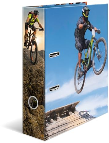 HERMA A4 bågfil mountainbike, 70 mm ryggrad, slitstark mapp med sportmotiv, glansig finish och inre tryck, ringpärm för barn, arkiveringsmapp och lagringsfilorganiserare